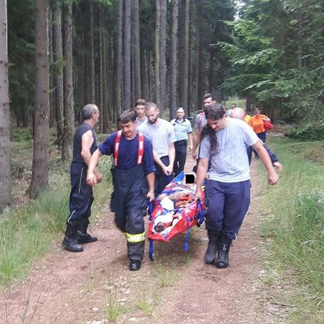 Hasii a policisté pátrali v Brdech po zranném cyklistovi (18.7.2017).