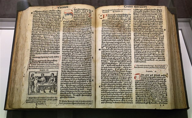 Vzácný starý tisk iluminované kalinické Bible benátské z roku 1506.