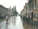 Ulice T. G. Masaryka v dob, kdy na ni zaala pitékat voda z rozvodnné Orlice.