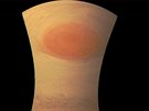 Snímek Velké rudé skvrny na Jupiteru po úpravách barvy, úrovní a kivek...