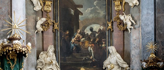 Oltářní obraz Klanění Tří králů od Petra Brandla v zámecké kapli Zjevení Páně... Oltářní obraz Klanění Tří králů od Petra Brandla v zámecké kapli Zjevení Páně...