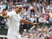 vcar Roger Federer se raduje z postupu do finle Wimbledonu.
