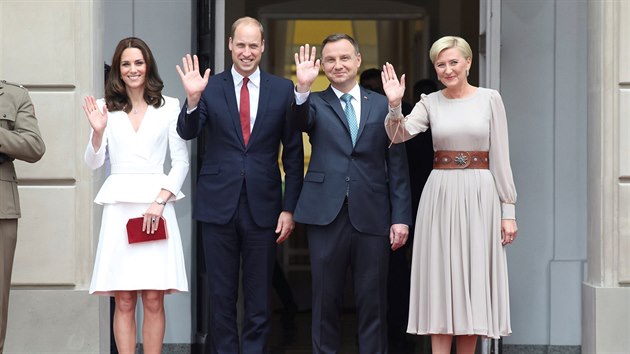 Vvodkyn Kate, britsk princ William, polsk prezident Andrzej Duda a jeho manelka Agata  (Varava, 17. ervence 2017)