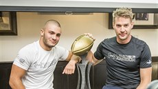 Dominik Dvorský (vlevo) hráč Ostrava Steelers a Jan Dundáček z Prague Black... Dominik Dvorský (vlevo) hráč Ostrava Steelers a Jan Dundáček z Prague Black...