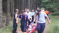 Hasiči a policisté pátrali v Brdech po zraněném cyklistovi (18.7.2017). Hasiči a policisté pátrali v Brdech po zraněném cyklistovi (18.7.2017).