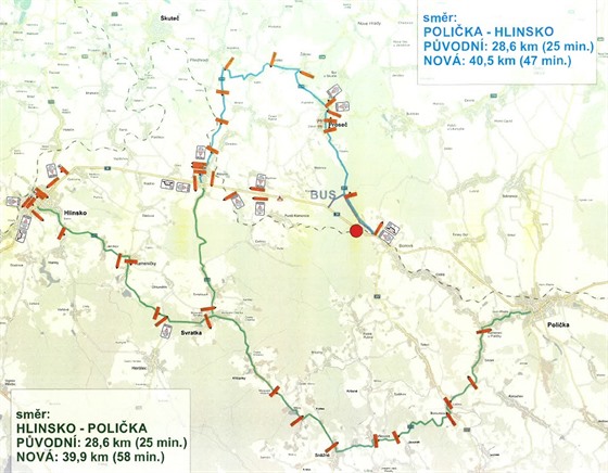 Objízdná trasa pro ososbní auta a kamiony v jednom smru od Poliky pes Prose...