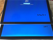 Srovnání podsvícení starší a nové generace Surface Pro. Srovnání podsvícení starší a nové generace Surface Pro.