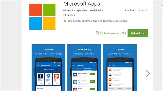 Microsoft Apps pro Android