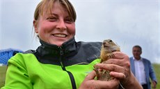 Markéta Jariabková z jihočeské Zoo Hluboká se loučí s jedním z dvacítky syslů,... Markéta Jariabková z jihočeské Zoo Hluboká se loučí s jedním z dvacítky syslů,...