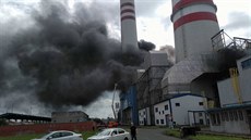 Pohled na požár odsiřovacího zařízení elektrárny Dětmarovice na Karvinsku. (28.... Pohled na požár odsiřovacího zařízení elektrárny Dětmarovice na Karvinsku. (28....