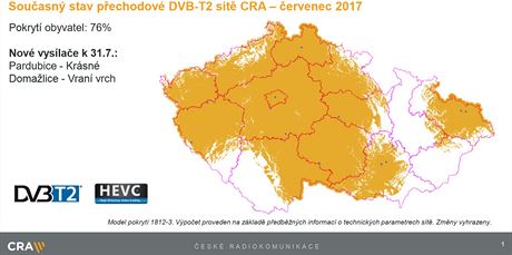 Pokrytí DVB-T2 k 31. 7. 2017