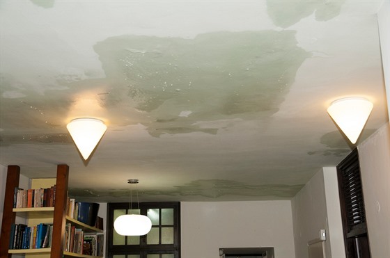Po silnjím deti se na strop objevily mokré fleky. Ilustraní foto