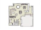 Pdorys domu - 1/ chodba, 2/ pracovna, 3/ obývací pokoj s jídelnou, 4/ kuchy,...