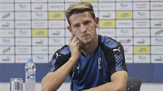Plzeňský fotbalista Patrik Hrošovský na tiskové konferenci před zápasem s FCSB Plzeňský fotbalista Patrik Hrošovský na tiskové konferenci před zápasem s FCSB