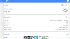 Aplikace Sensors Multitool zobrazuje údaje ze senzor tabletu.