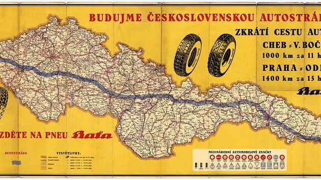Plnovan trasa dlnice nap eskoslovenskem se objevila i v reklam na pneumatiky znaky Baa (nyn Continental Barum).