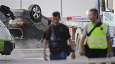 Pevrácené Audi A3 na míst útoku v katalánském mst Cambrils (18. srpna 2017)