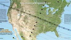 Mapa zatmní slunce v USA - 21. srpna 2017