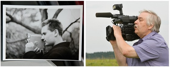 Milan Brunclík s kamerou koncem edesátých let (vlevo) a nyní.