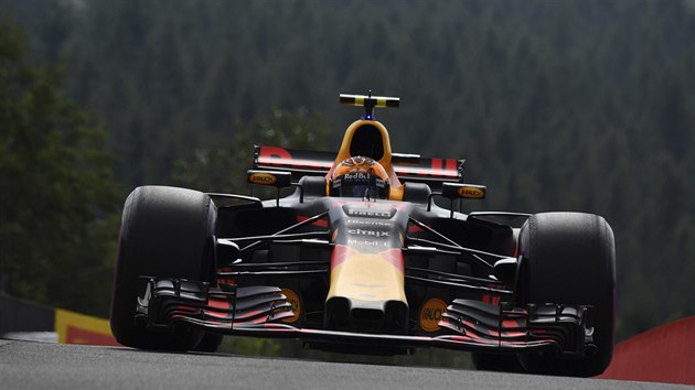 Max Verstappen v kvalifikaci na Velkou cenu Belgie formule 1.