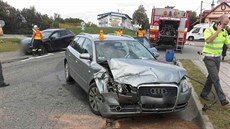 Snímek z nehody dvou vozů u sjezdu z dálnice D46 na Prostějovsku nedaleko obce... Snímek z nehody dvou vozů u sjezdu z dálnice D46 na Prostějovsku nedaleko obce...