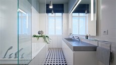 V koupeln s oknem pouili architekti dlabu evokující dobu vzniku domu.