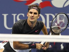 Momentka z vodnho vystoupen Rogera Federera na US Open.