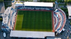 Letecký pohled na Andrv stadion v Olomouci, který je domovem fotbalové Sigmy.