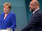 Angela Merkelová a Martin Schulz v televizní debat ped záijovými volbami...