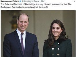 Kensingtonský palác na sociálních sítích oznámil, e princ William a vévodkyn...