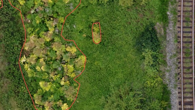 Vez z mapy, kde je zachycena oblast rozen bolevnku pobl obce Domouice v jihozpadn sti steckho kraje (3. ervence 2017).