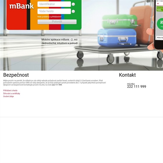 Falená stránka napodobující mBank