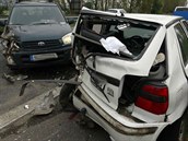 Nehoda se stala 200 metrů za odbočkou na Zbraslav. (19. září 2017) Nehoda se stala 200 metrů za odbočkou na Zbraslav. (19. září 2017)