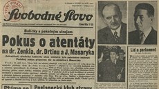 Titulní strana Svobodného slova z 12. záí 1947, které vévodily zprávy o pokusu...