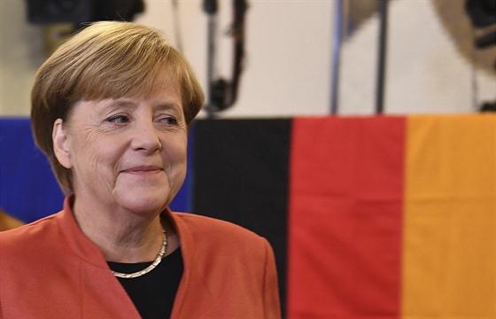 Angela Merkelová bhem hlasování (24. záí 2017)