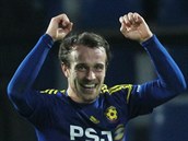 Jihlavský Jakub Fulnek se raduje z gólu. Jihlavský Jakub Fulnek se raduje z gólu.
