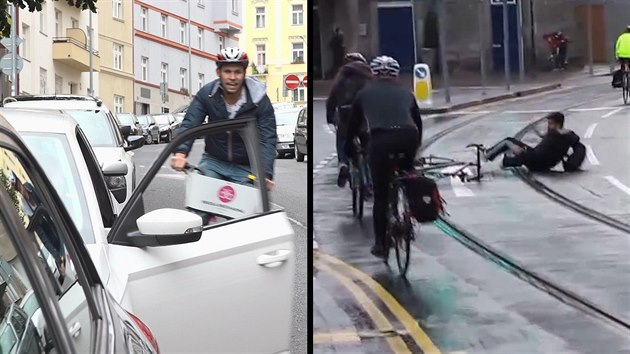 Nebezpem jsou pro cyklisty nepozorn idii i koleje.