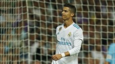 Cristiano Ronaldo z Realu Madrid a jeho nespokojený výraz.