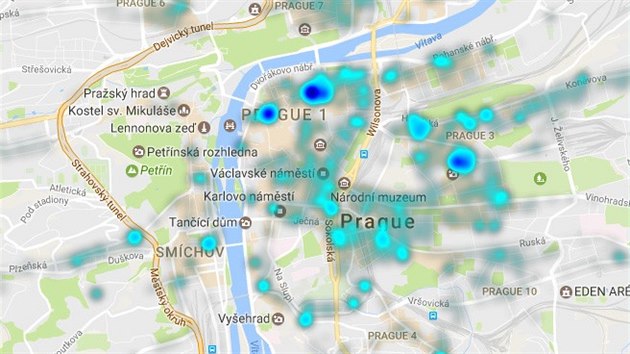 Koncentrace virtuálních sídel v Praze.