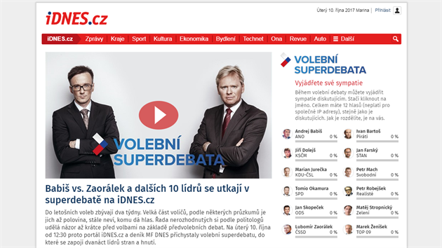 VOLEBN SUPERDEBATA iDNES.cz a MF DNES