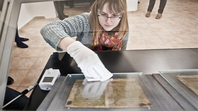 Rukopis zelenohorsk je k vidn v Muzeu jinho Plzeska v Blovicch. (6. 10. 2017)