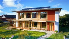 Velké přesahy střechy vynášejí trámky provětrávané mezery, nesoucí záklop s... Velké přesahy střechy vynášejí trámky provětrávané mezery, nesoucí záklop s...