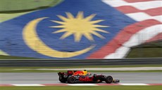 Max Verstappen bojuje ve Velké cen Malajsie.