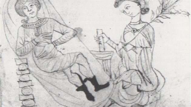 Za bylinu, kter vede k potratu, se povaovala mta. Na vyobrazen z rukopisu Herbarium ze tinctho stolet m koenka v ruce prv vtviku mty, aby pipravila odvar.