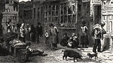 Takto vypadaly uličky chudinské čtvrti Saint Giles v roce 1850. Takto vypadaly uličky chudinské čtvrti Saint Giles v roce 1850.