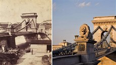 etzový most v Budapeti kolem roku 1900 a v souasnosti