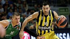 Kostas Slukas (vpravo) z Fenerbahce uniká Nemanjovi Nedovičovi z Unicaja Málaga. Kostas Slukas (vpravo) z Fenerbahce uniká Nemanjovi Nedovičovi z Unicaja Málaga.