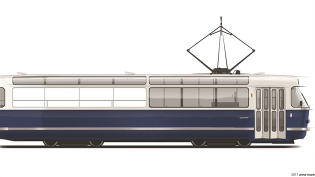 Skica tramvaje T3  podle designrky Anny Mareov