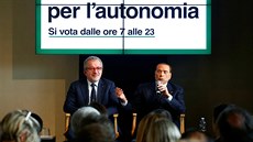 Silvio Berlusconi a Roberto Maroni na tiskové konferenci k chystanému referendu...