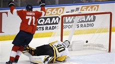 Radim Vrbata z Floridy oslavuje gól v brance Pittsburghu. Překonaný je Matt... Radim Vrbata z Floridy oslavuje gól v brance Pittsburghu. Překonaný je Matt...